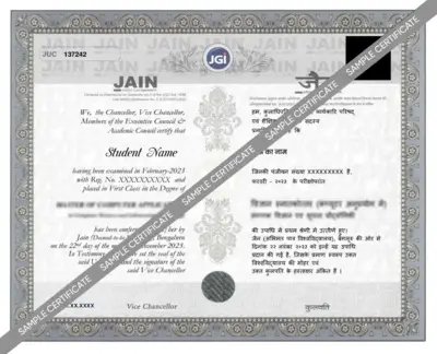 JAIN Online Degree Certificate sample